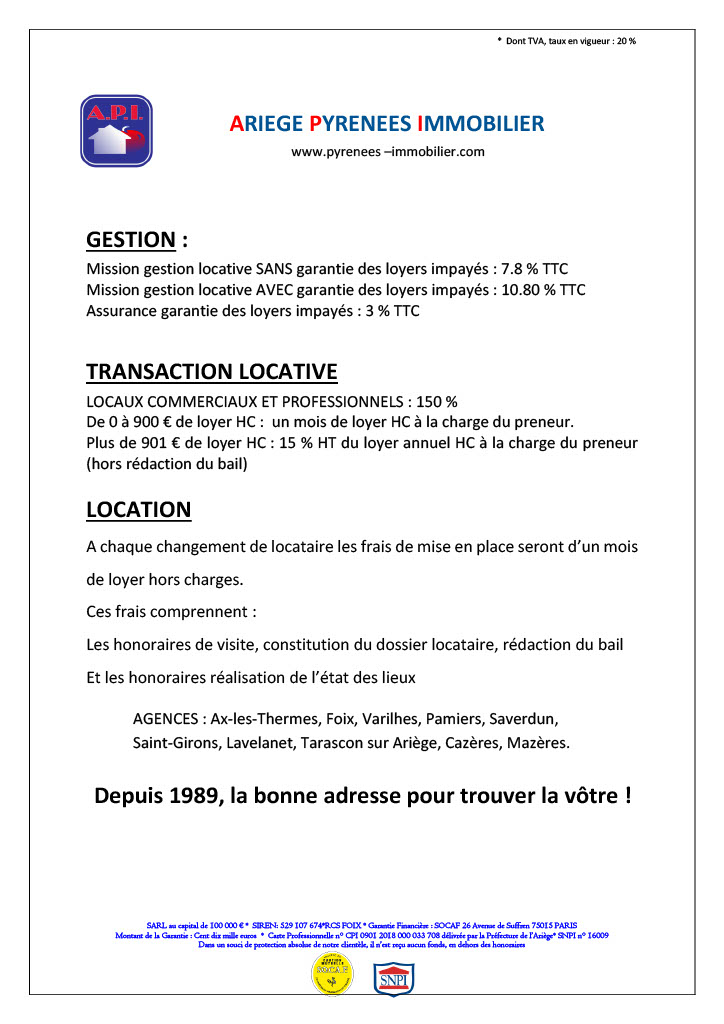 Bareme d'honoraires 2022
